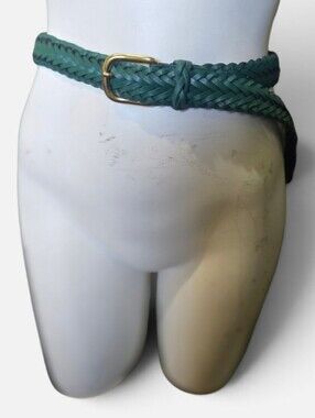 Capezio Argentina Green Braided Genuine Leather Belt Gold Buckle Size M/L